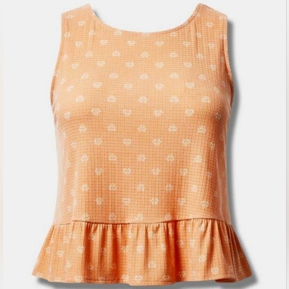 2X - Torrid | Peach Bloom Texture Knit High Neck Ruffle Crop Top - Picture 4 of 4